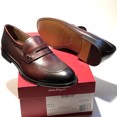 Penny Loafers Brown Pitt Calf Leather Men's Dress Slip-on Gancini (Salvatore4