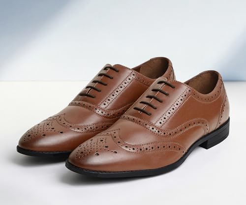 Image of LOUIS STITCH Men's Formal Lace-up Brogue Shoes | Solid Design | Ideal for Formal, Business Casual, and Parties (LSRGBGTN)