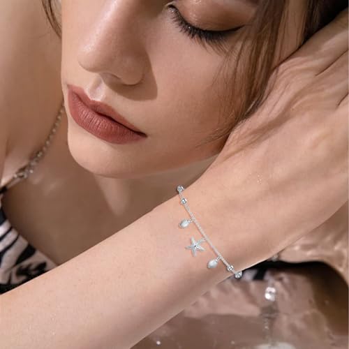 Image of 925 Sterling Silver Layered Ankle Bracelets for Women Jewelry Gifts | 925 Sterling Silver Layered Sea Turtles /Elephant /Wave Anklet Animal Bracelet Summer Ocean Beach Jewelry Gifts for Women