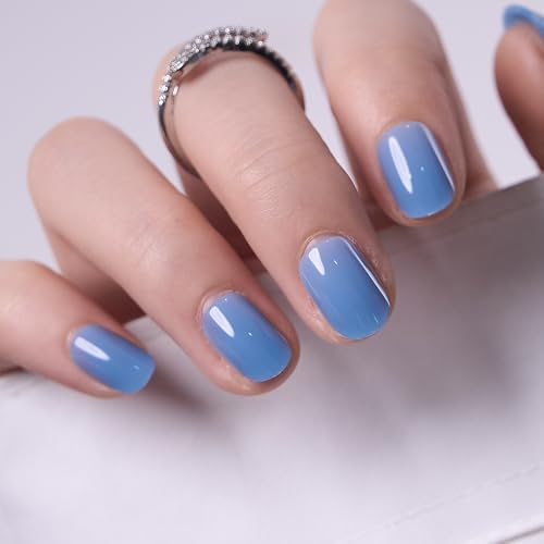 Image of CurvLife Extra Short Oval Press On Nails, Blue Gray, Serene Slate, Soft Gel