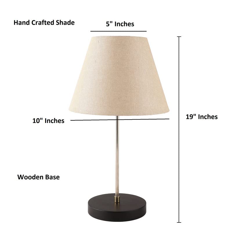 Image of Silver Table Lamp with Handmade Conical Premium Jute Shade, Minimalist Design, for Couple Dinner /Coffee Table /Restaurant /Bedroom, On /Off Switch Long Wire