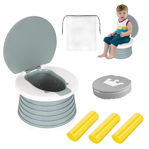 Bolale Reise Töpfchen für Kinder,Mobile Toilette Kinder,Faltbares Töpfchen-für-Unterwegs,Mit 45 Reinigungssäcken,Geeignet für Innen- und Außen-, Reisen, Ausflug und andere Anlässe
