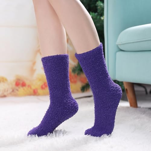 Image of CHOWISH Womens Fuzzy Slipper Socks Super Soft Microfiber Fluffy Cozy Winter Warm Fuzzy Crew Socks