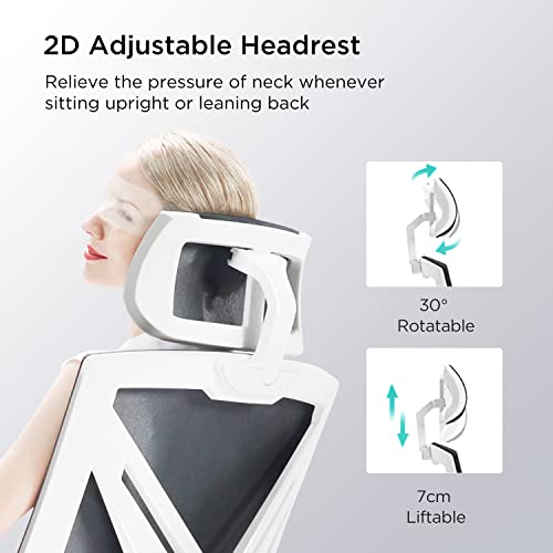 Hbada Ergonomic Office Chair High Back Desk Chair Recliner Chair With Lumbar Support Height Adjustable Seat, Headrest- Breathable Mesh Back Soft Foam Seat Cushion With Footrest, White #TOP4