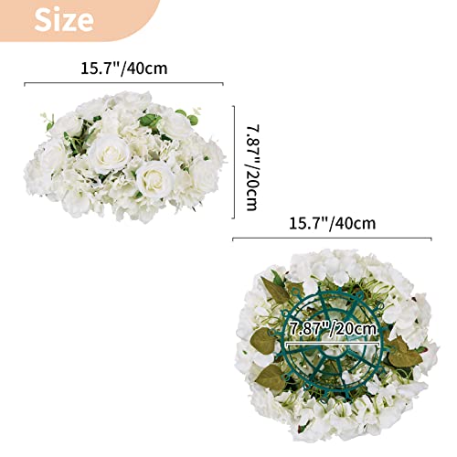 Nuptio Flower Ball Arrangement Bouquet - 2 Pcs 15.7 Inch Diameter White Fake Flowers Roses Balls For Centerpieces Tables - Artificial Rose Arrangements For Wedding Centerpiece Table Decorations #TOP5
