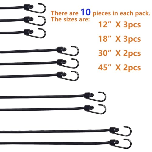 YELIER Bungee Cord Black (Nylon, 5/16\" * 10pcs), Heavy Duty Bungee Cord with Hooks, Multifunctional Bungee Cord with Hooks. Nylon Silk. - Thumbnail 6