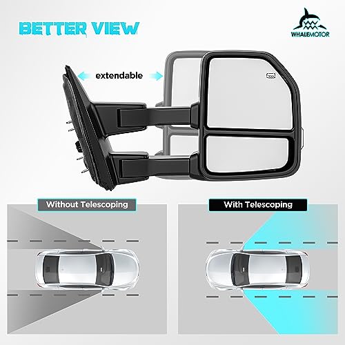 Image of Smoked Power Heated Tow Mirrors Compatible with 2004-2014 Ford F150 F-150 Pickup Truck, Extended Trailer Towing Side Mirrors with LED Puddle Light, Carbon Fiber Grey Housing