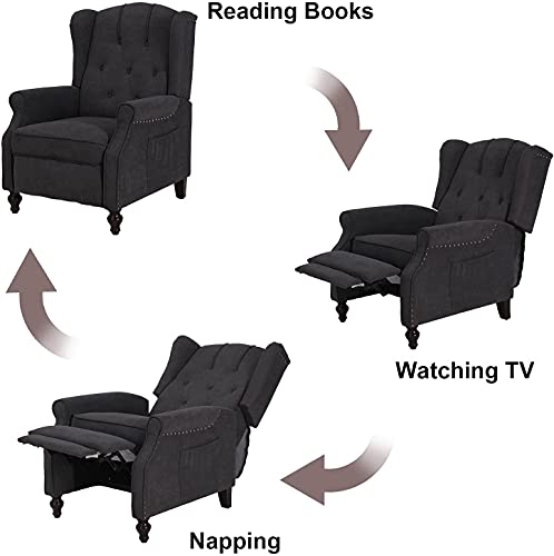 Wingback Recliner Chair, Accent Chair With Massage And Heating, Tufted Upholstered Comfy Reading Sofa, Mid-Century Modern Armchair For Living Room Bedroom, Wooden Leglinen Fabric, Dark Gray-Set Of 2 #TOP2