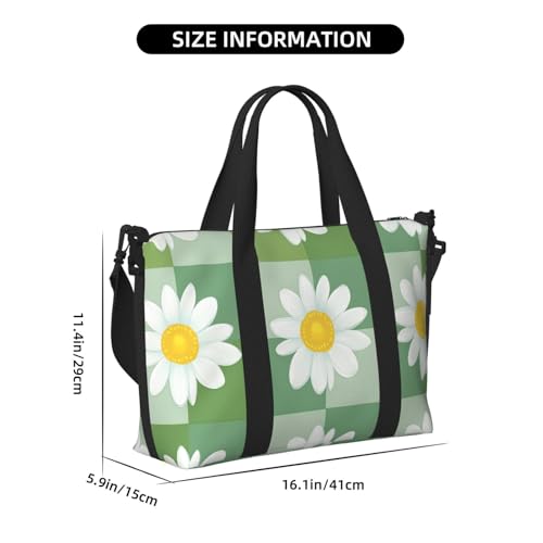Travel Duffle Bag White Daisy Plaid Weekender Overnight Bags Luggage Bag for Women Men Waterproof Sports Gym Bag Hand Bag with Shoulder Strap4