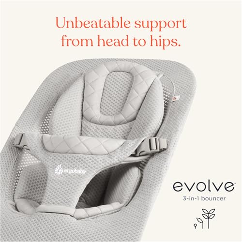 Image of Ergobaby Evolve 3-in-1 Bouncer Seat for Babies and Toddlers 5.5-25 lbs | Multi Position Baby Rocker Seat with Adjustable Heights, Secure Harness, Newborn Insert, Grey