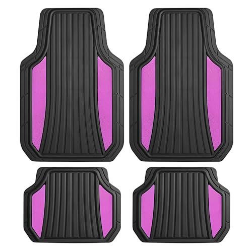 Image of Motor Trend ChromeTech Car Floor Mats Full Set - Durable Rubber Floor Mats for Cars with Two Tone Accent, All Weather Interior Protection for Front and Rear with Non-Slip Backing, Black & Pink