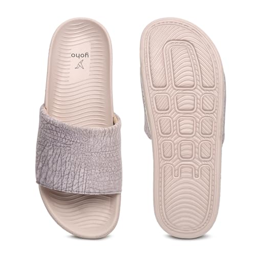 Image of YOHO Plush Women's Sliders | Soft Textured & Lightweight Flip-Flops | Home Wear Chappal for Ladies & Girls