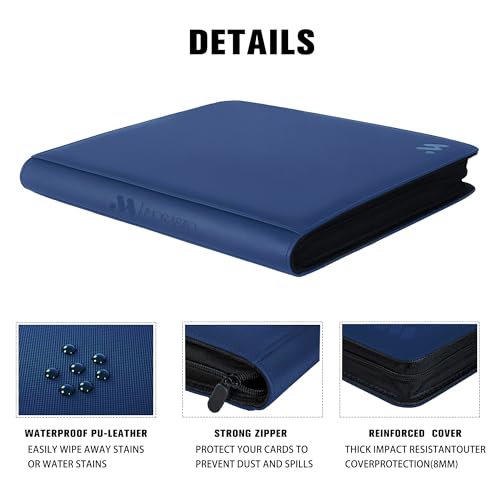 Image of Premium 1000+ Pockets Card Binder,16 Pockets Trading Card Binder Ringless Side Loading Trading Card Album Folder for TCG -Blue