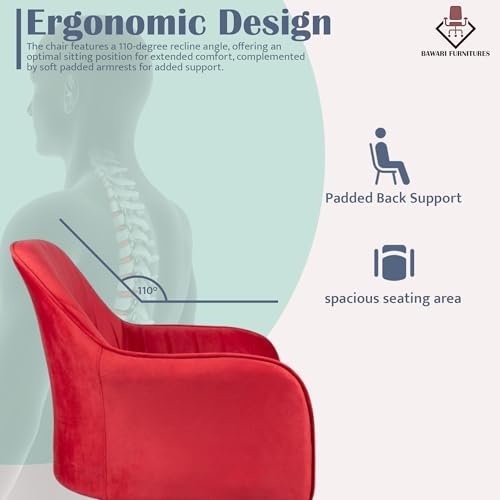 Image of Plush Dining Chair | Accent Chair for Living Room Bedroom Restuarant | Velvet Fabric & Thick Cushion Seat with Sturdy Glossy Metal Legs (Black Legs, Red)