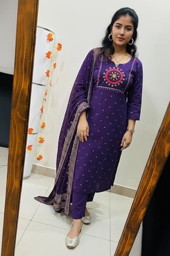Image of ANNI DESIGNER Viscose Kurta for Women | Kurti Set Woman | Kurta with Pant & Dupatta | Straight Embroidered Suit | Ethnic Indian Outfit Office Party Traditional Clothing Fashion Style Premium Wear Look