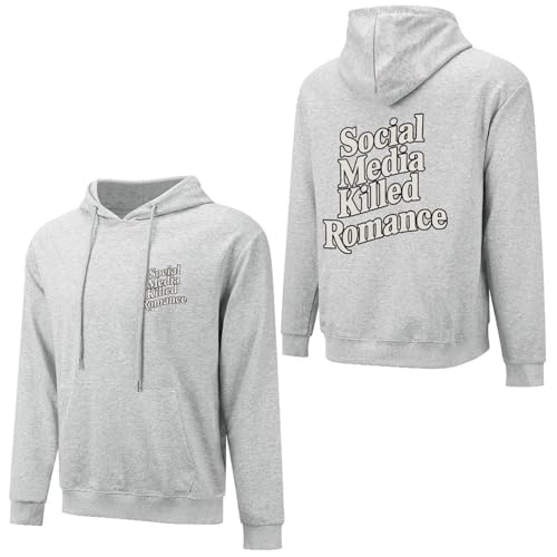 YuanDiann Social Media Killed Romance Hoodie 100% Algodón Mujer Hombre Tracksuits Top Divertida Sudadera Deporte Ocio Sudadera con Capucha, gris claro, XL