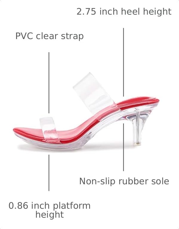 Image of NBUUNBU Clear Heels for Women Silver Black Heels Little Platform Sexy High Heels Sandals Stiletto Kitten Open Toe Dress Shoes Comfortable Double Transparent Strap Heeled Sandals Mule
