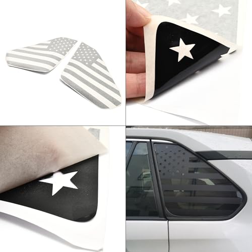 Image of American Flag Decal Car Rear Side Window Sticker Matte Black Rear Quarter Window DIY Sticker Left and Right Side Window Cling Car Exterior Decoration Accessories, for RAV4 2019-2021