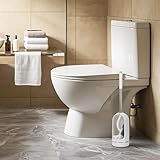 Toilet Brush, Toilet Brushes with Holders, Curved Toilet Brush with Edge Cleaner, Stainless Steel & Plastic Handle, Loo Brush Replacement Heads, Bathroom Cleaning Brush (1, White) - Image 2