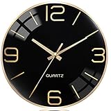 AYRELY® 12 Inch Silent Modern Wall Clocks Battery Operated, Wall Clock for Living Room Décor,Gold Me