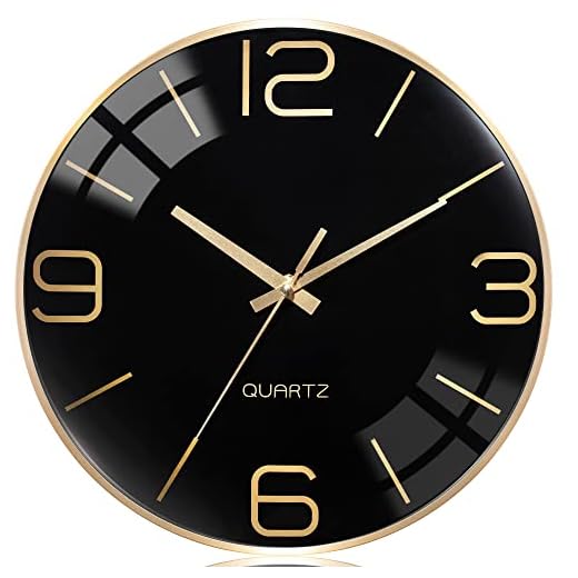 AYRELY® 12 Inch Silent Modern Wall Clocks Battery Operated, Wall Clock for Living Room Décor,Gold Metal Frame Clock Decorative for Bedroom,Kitchen,Office