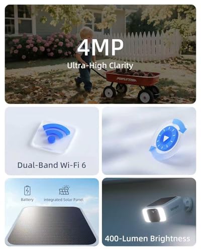 Image of Solar Camera Outdoor Wireless 4MP -2.4G&5G WiFi Security Camera with Integrated Solar Panel, Color Night Vision, Compatible with Alexa