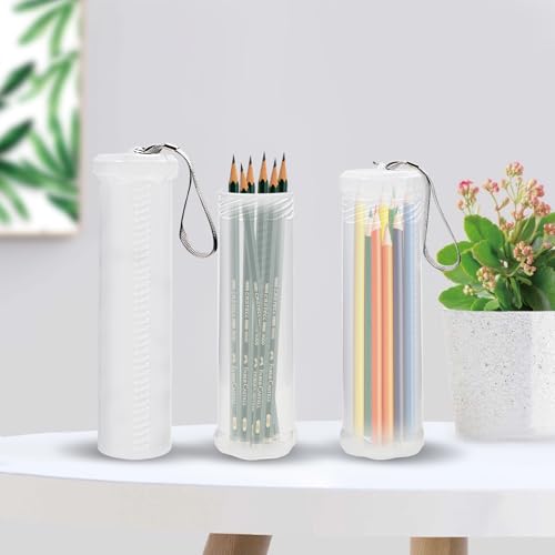 Image of 8 PCS Extendable Plastic Brush Case with Carrying Lanyard, Clear Dustproof Watercolor Long Paint Brush Holder Storage Tube, Paintbrush Organizer Pencil Container for Drawing Tools Makeup Artist