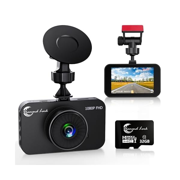 1080P Full HD Dash Camera for Cars, Diamond Lark Dash Cam Front with 32G SD Card, 3”LCD Screen, 170°Wide Angle, Dashboard DashCam with Loop Recording, HDR, Night Vision, G-Sensor, Parking Monitor
