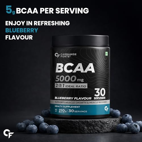 Image of Carbamide Forte BCAA Powder 5000mg | BCAA Supplements For Women & Men | BCAA Pre Workout & Intra Workout Supplement 7g Serving with Ideal 2:1:1 Ratio | Beg-Blueberry Flavor - 210g