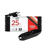 UltraPro 25 Ft Outdoor Extension Cord 3 Outlet Extension Cords Outlet Power Strip Long Extension Cord with Multiple Outlets Grounded Heavy Duty Extension Cord 16 Gauge UL Listed Black 36825-T1