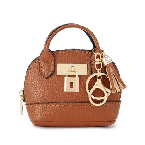 WOZEAH Mini Backpack Keychain for Women,Small Change Pouch Coin Purse Zipper with Key Card Lipstick Headset Cosmetics Bag?Coffee?