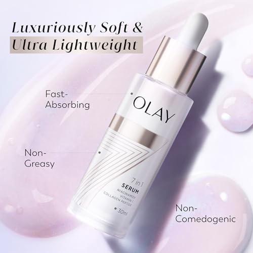 Image of Olay 7in1 Ultra-light Face Serum | Niacinamide, Vitamin C, Collagen Peptides | Fights 7 Issues for Smooth & Glowing Skin | Normal to Oily Skin | Dermatologically Tested | Non Comedogenic | 30ml