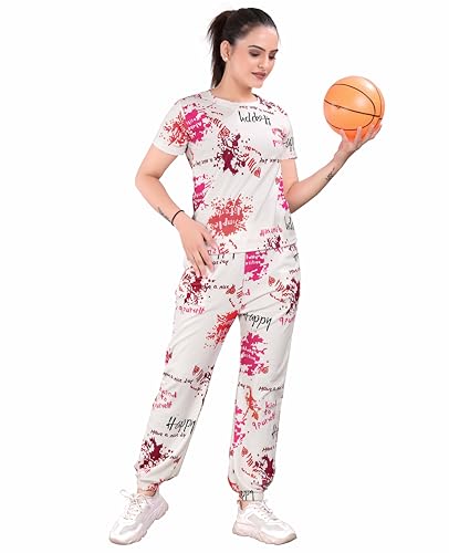 Image of Women's Printed Polyester Tracksuit Set, Lightweight Stretchable Tracksuit Suit and Gym Outfit with Side Pockets