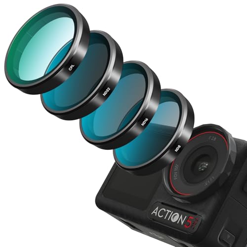 REYGEAK Lot de 4 filtres d'objectif pour DJI Action 5 Pro/4/3, CPL ND8 ND16 ND32, Filtre polarisant à densité Neutre, Verre Optique HD Multicouche pour Accessoires de caméra d'action DJI Osmo