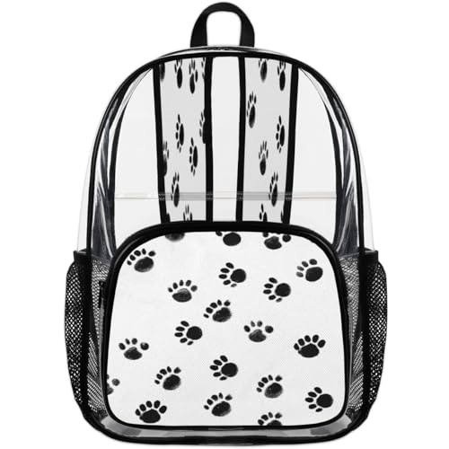 Cat Dog Paw Print Clear Backpack for Stadium Events, Black White Waterproof Clear Bag for Women Men Adult Sport Work Daily Music Festival and Concerts4