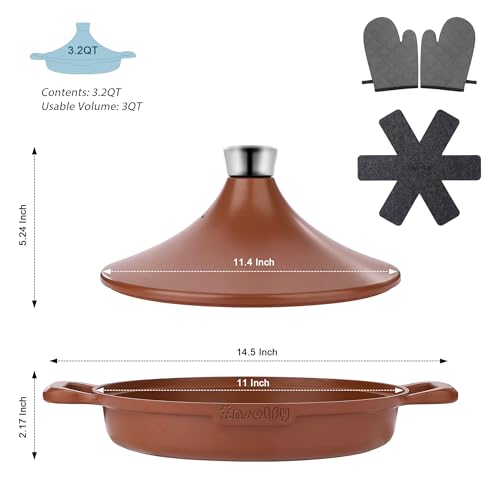Image of Non-Stick Frying Pan /Skillet 11 inch, 3QT Tagine Pan,Cast Aluminum Pans with Lid, Stove /Oven-to-Table Cookware, Dishwasher Safe& Compatible with All Stovetops(Terracotta)