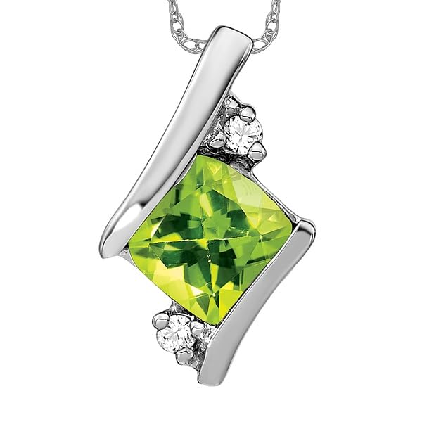 IceCarats 925 Sterling Silver Vintage Cushion-cut Green Peridot Diamond Necklace Chain Pendant Charm April August Birthstone Jewelry