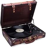 ClearClick Vintage Suitcase Turntable with Bluetooth & USB - Classic Wooden Retro Style