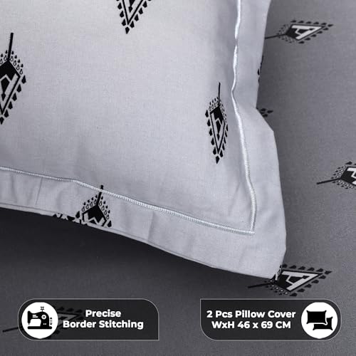 Image of Story@Home Luxe 400 TC Sateen Weave 100% Cotton Bedsheet King 270 cm x 270 cm Ombre Printed Soft Flat Sheet with 2 Pillow Covers 18 x 27 Inch -Graphite Grey-Gift Packaging