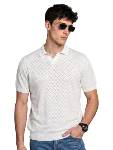 Image of Veirdo Men's Flatknit Printed Half Sleeve Polo T-Shirt with Collared Neck, Loose Comfortable Fit, Casual Style for Office, Travel, (Sizes S to 2XL)
