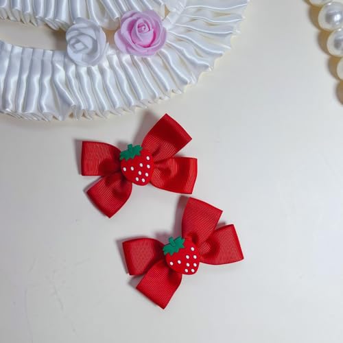 Pinzas para el cabello con moño de fresa rojo, pack de 2 miniatura 4