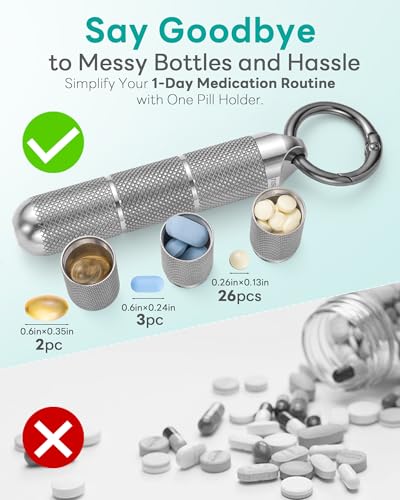 Image of TISUR Titanium Keychain Pill Holder Small Metal Pill Case | Portable Waterproof Pill Container,Travel Pill Bottle Box for Purse