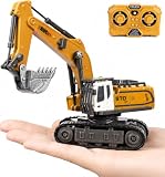 SHINESIGNAL Mini Ferngesteuerter Bagger Spielzeug 11-Kanal, 1/64 RC Bagger Baustellenfahrzeuge Kinder mit Metallschaufel Geschenkideen Type-C Wiederaufladbar für Erwachsene Kinder Jungen ab 3 Jahren