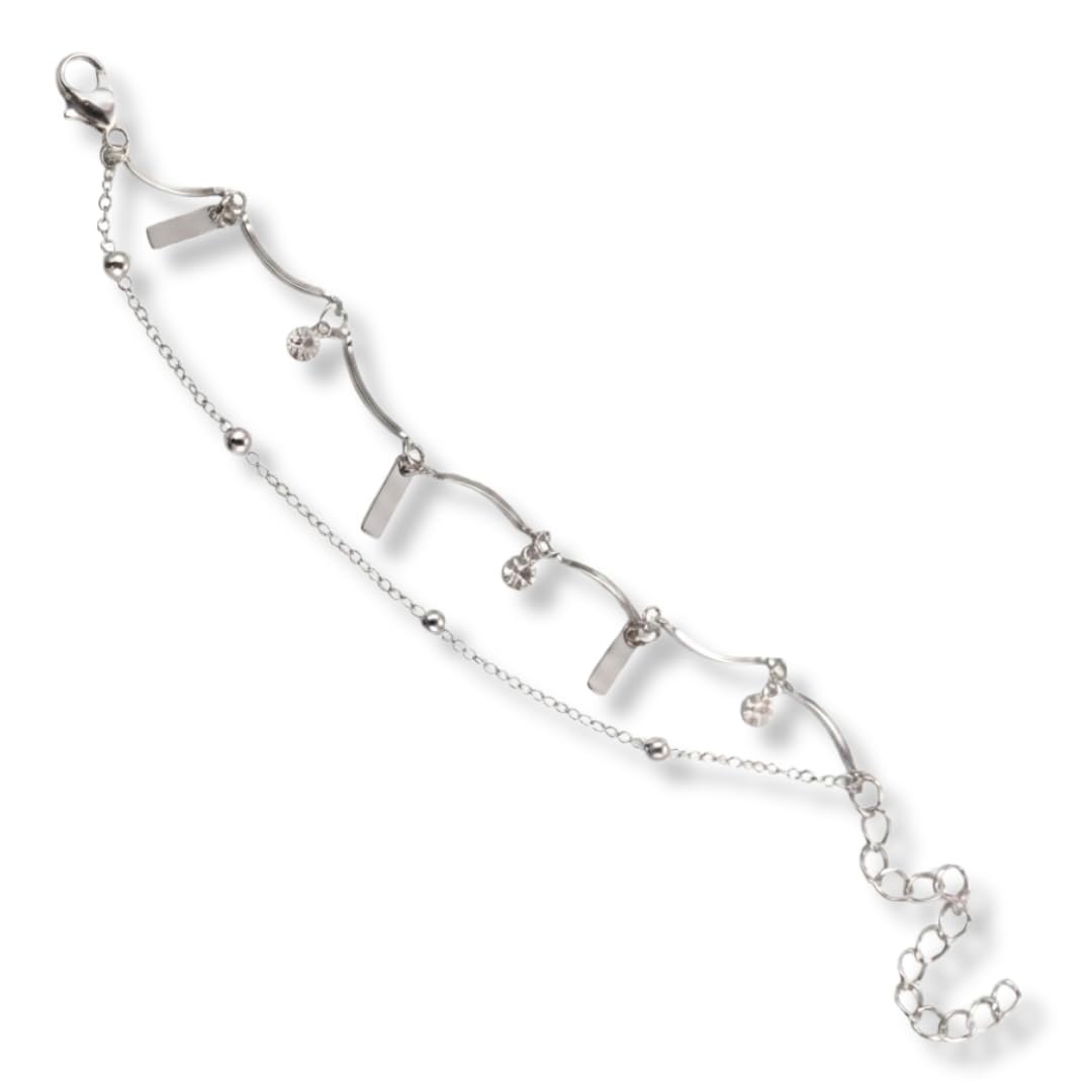 Silver-Tone Wave Design Anklet for Women | Stylish Dangle Charm Foot Jewelry | Elegant Minimalist Anklet-image-26