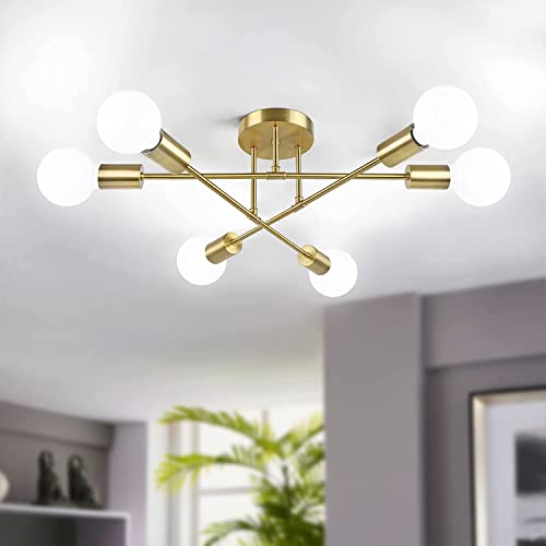 Modern Sputnik Chandelier 6-Light Industrial Ceiling Lights Fixture 22´´ Gold Semi Flush Mount Ceiling Light with E26 Base Sputnik Lights Fixture for Dining Room Bedroom Foyer Hallway Living Room