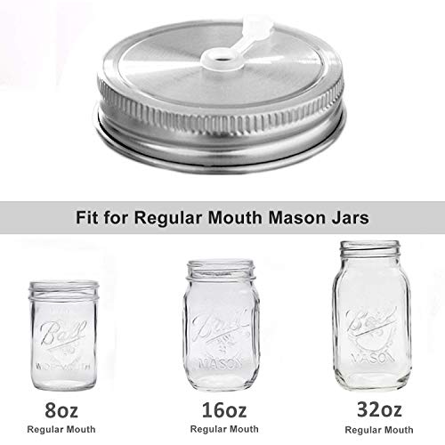 6Pcs Pack 304 Stainless Steel Regular Mouth Mason Jar Lids With Straw Hole, Silicone Seals, Including 6Pcs Stainless Steel Straws And 1Pcs Cleaning Brush, Compatible With Ball & Kerr Mason Jars #TOP1