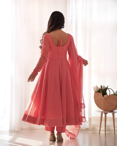 Image of Women's Heavy Faux Georgette Embroidery Work Anarkali and Set Beautiful Dupatta Traditional for Women Any Occasion Lehenga choli