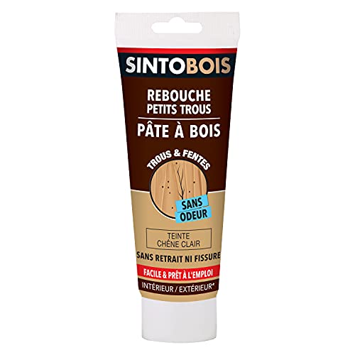 SINTO Pâte à Bois pour Reboucher les Petits Trous dans le Bois Chêne Clair - 250g - Sans Odeur - Séchage en 4h - Intérieur et Extérieur Cover