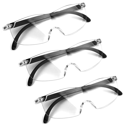 3 Piezas 300% de Aumento, Gafas de Lupa para Usuarios de Gafas, Gafas Lupa, Lupas de Gran Aumento 300%, para Personas Mayores, para Trabajos de Costura, Lectura, Artesanía, Reparaciones (Negro) 3 Piezas 300% de Aumento, Gafas de Lupa para Usuarios de Gafas, Gafas Lupa, Lupas de Gran Aumento 300%, para Personas Mayores, para Trabajos de Costura, Lectura, Artesanía, Reparaciones (Negro)