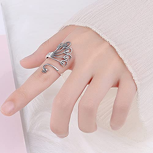 Newzenro Peacock Statement Wrap Open Rings For Women Girl Dainty 925 Sterling Silver Adjustable Delicate Flower Animal Vintage Ring Jewelry Gifts Bff Birthday #TOP6
